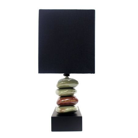 ELEGANT DESIGNS Rectangular Dual Stacked Stone Ceramic Table Lamp with Black Shade LT1036-BLK